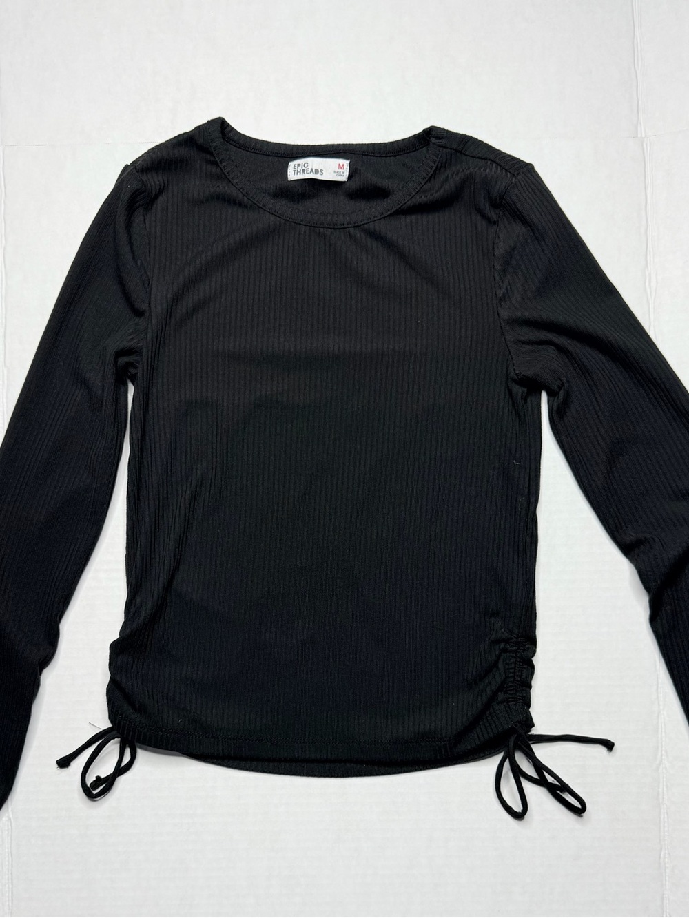 Epic Threads Black Ribbed Long-Sleeve Top with Side Ties
